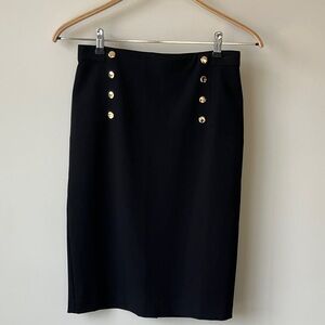 ANN TAYLOR Black Pencil Skirt with Gold Buttons Back Zip Women’s 2 NWT